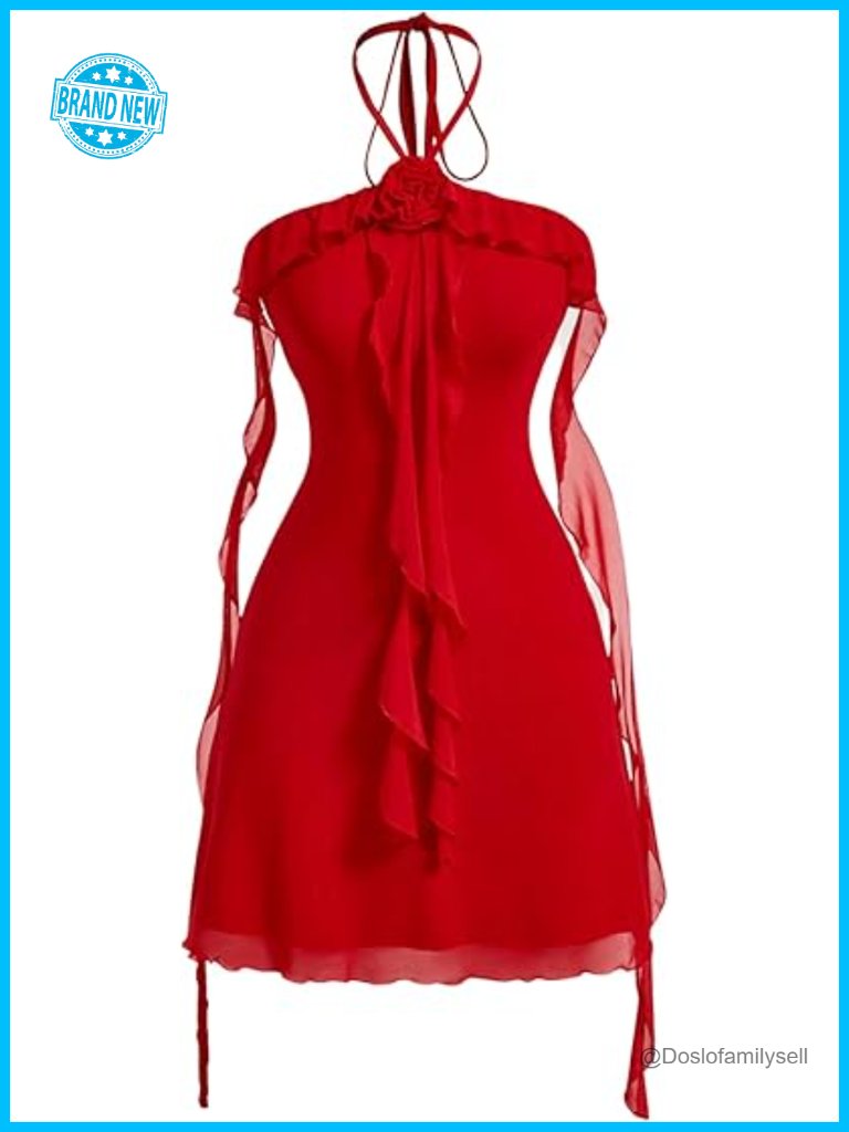 Women's Flower Strapless Halter Bodycon Mini Dress Mesh Tassel Backless Summer
